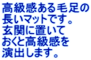 高級感ある毛足の 長いマットです。 玄関に置いて おくと高級感を 演出します。